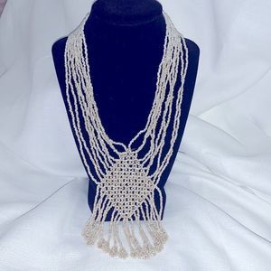 Vintage Handcrafted beige glass beaded necklace